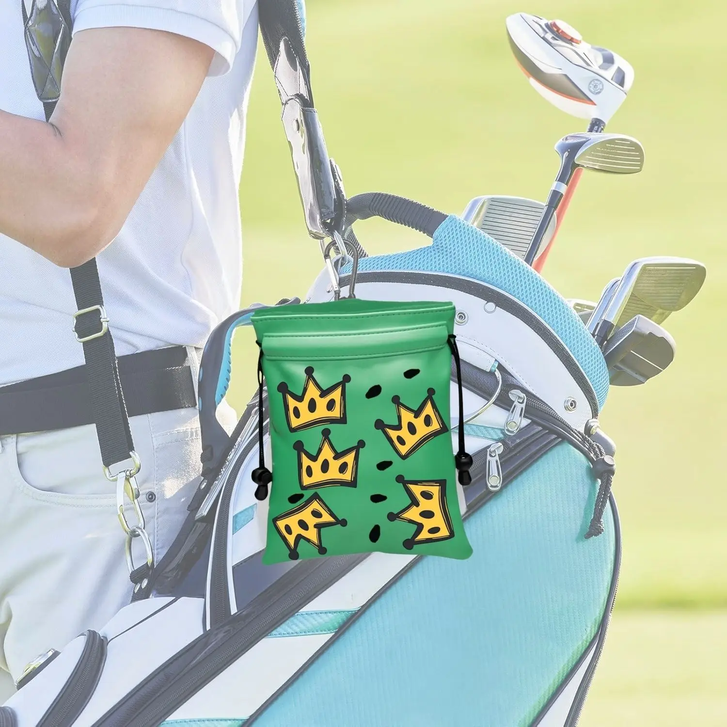 Funny Golf Valuables Pouch Golf Tee Patternpu Leather Golf TeePouch with Drawstring Closure Golf Ball Tee Handbag Golf Accessori