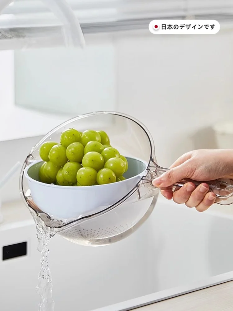 

Двухслойная корзина-дуршлаг для кухонной раковины, для мытья риса и овощей, с функцией фильтрации воды, пластиковая, в скандинавском стиле, для фруктов