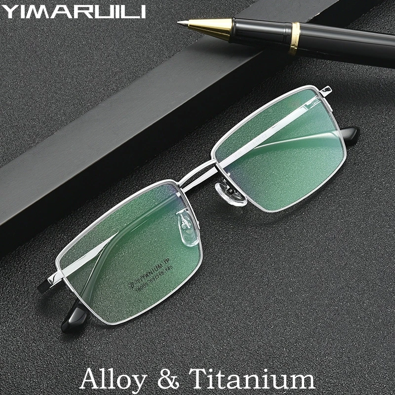 

YIMARUILI Ultra-light Business Fashion Titanium Alloy Eyewear Small Square Retro Optical Prescription Half-frame Glasses Men