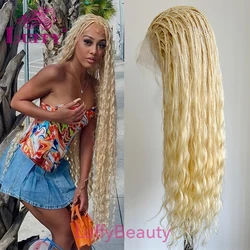 Boho Box Braids Wigs #613 Blonde Full Lace Wig 100% Human Hair 300Density Knotless Pre Plucked With Baby Hair Glueless Wigs