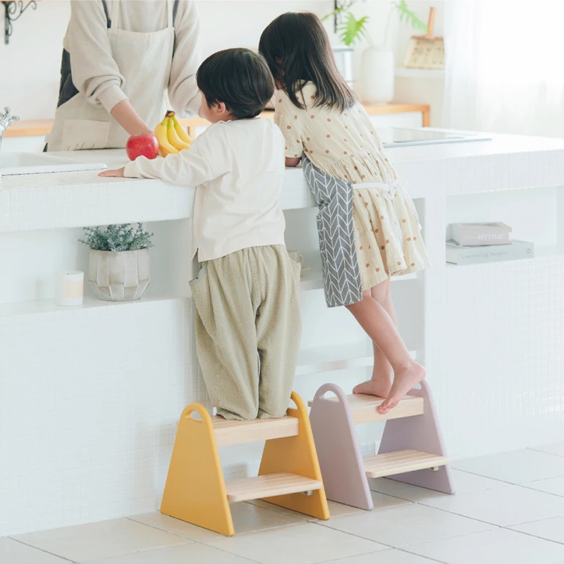 Kids Step Stool with Handle - Anti-Slip Wooden Footstool for Bathroom & Toilet Use, Safe Height Adjustable Toddler Step Ladder