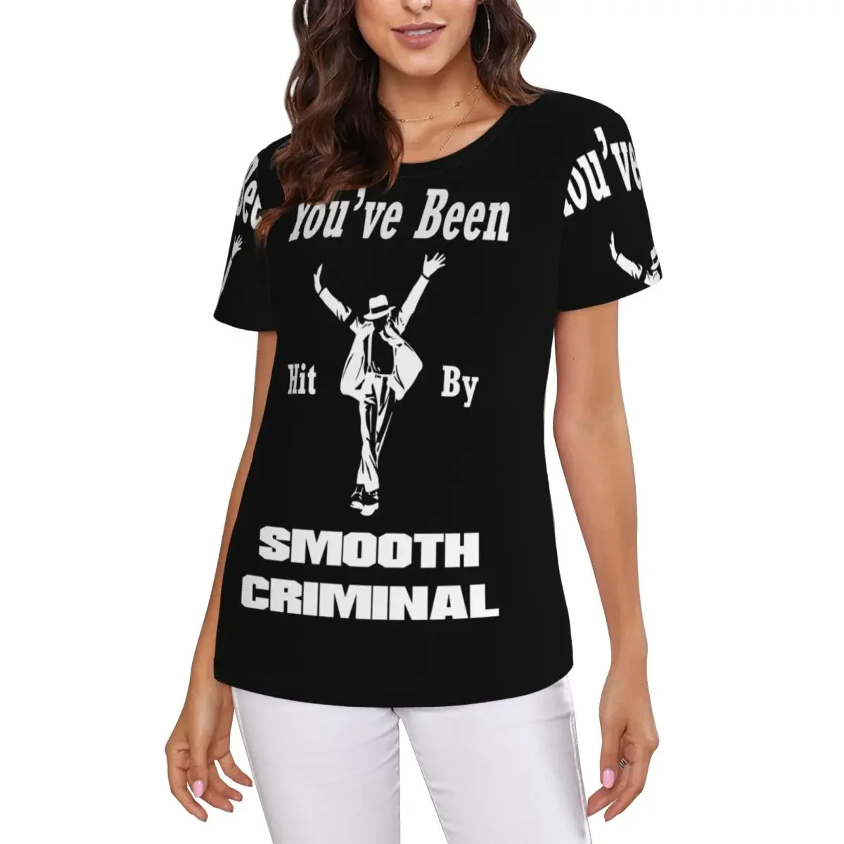 Vintage MJ Smooth Criminal Michael Jackson T-Shirt Women Short Sleeve T Shirts Round Neck Clothing Cotton Summer Tees Streetwear