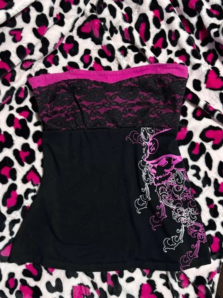 

Punk Aesthetic Tops Women Clothes Lace Vintage 90s Gothic Crop Top Camis Grunge Emo Femme Sleeveless Sexy Graphic Tee Y2k Corset