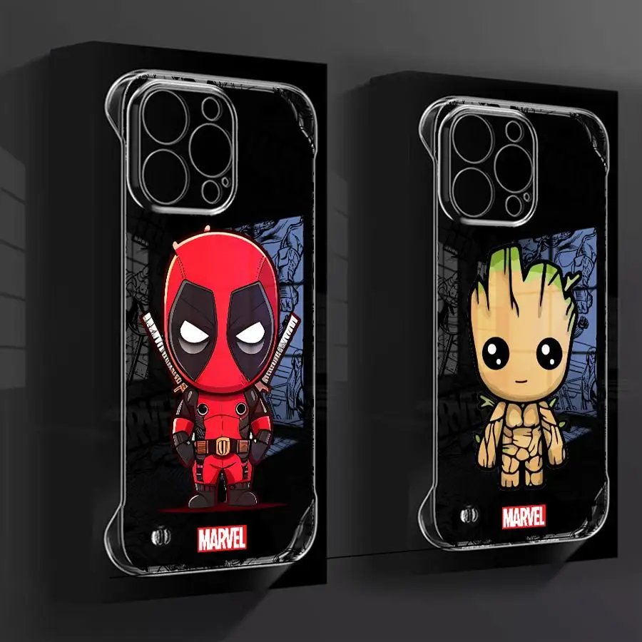 Marvel Deadpool Groot Clear Hard Phone Case for iPhone 16 Pro 13 Pro Max 14 15 Pro Max 11 12 Transparent Shell Cover