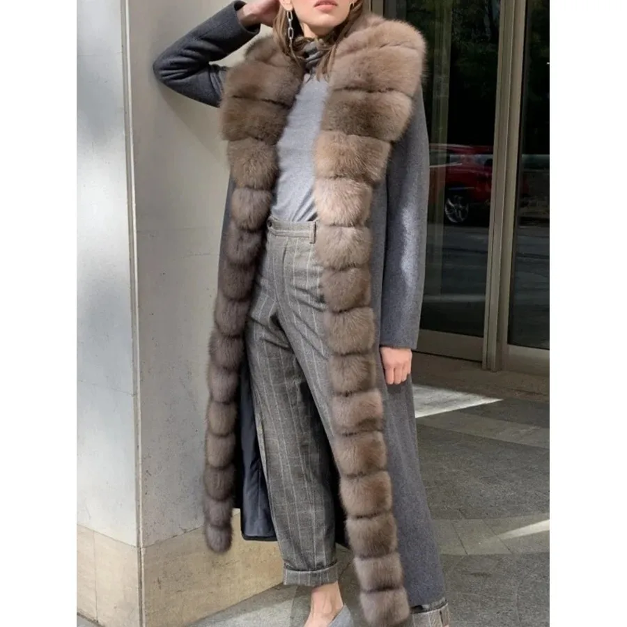 Cashmere Wool Coat Real Fox Fur Collar 2024 New Style Best Selling Long Woolen Coats For Women