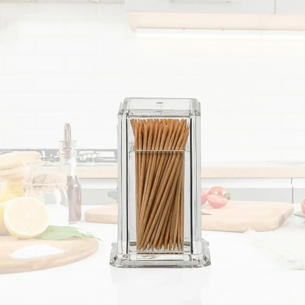 Botella acrílica de palillo de dientes, elegante y limpio, forma cuadrada, no tóxica para el hogar, Gadgets de almacenamiento de cocina, caja de palillo de dientes portátil creativa