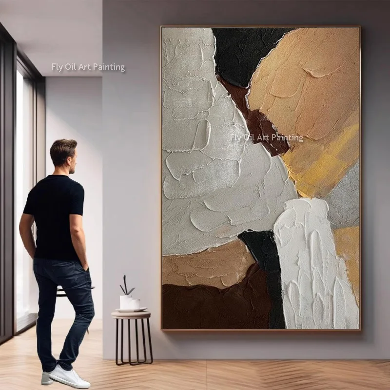 Brown And Red Abstract Thick Canvas Wall Art Decor For Room Handmade Grey Brown Color Oil Painting New Design Artwork As Gifts