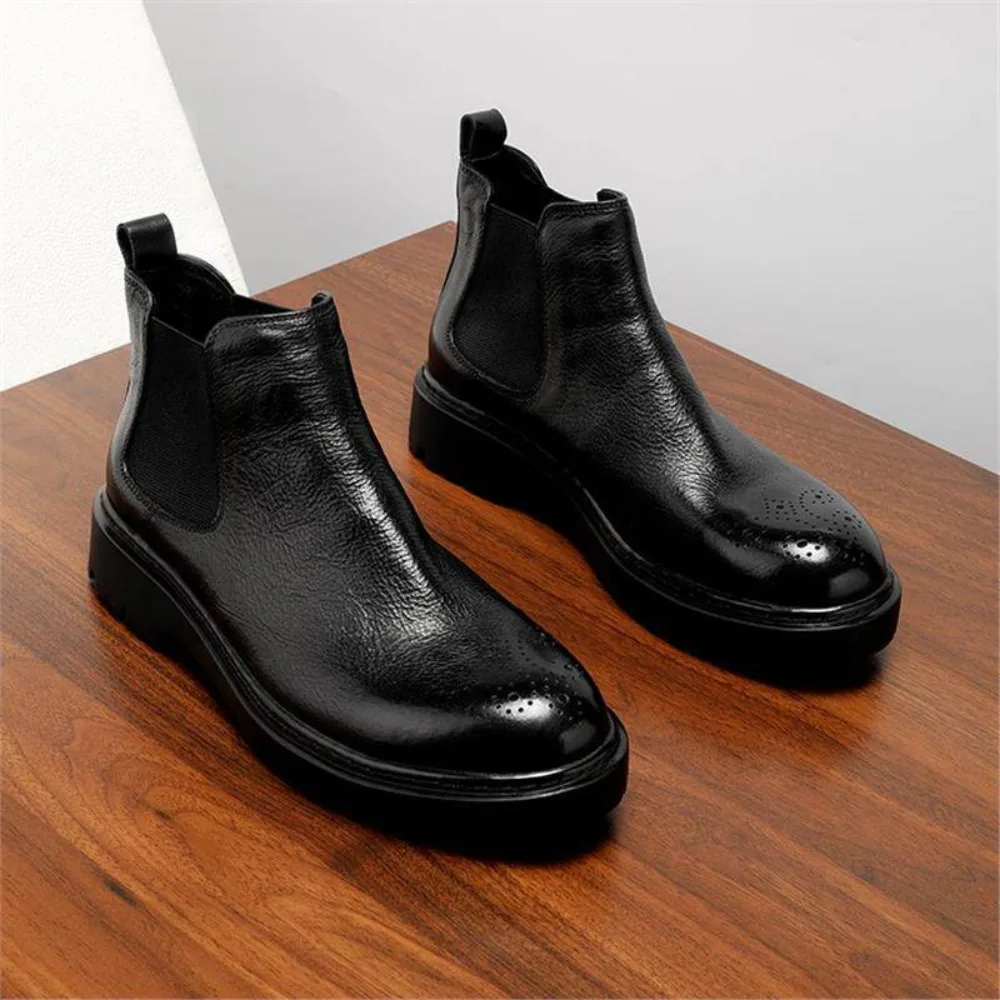 

Vintage Handmade Crushed Leather Boots for Men Casual Genuine Leather Short Boots Versatile Round Toe Thick Sole Pull On