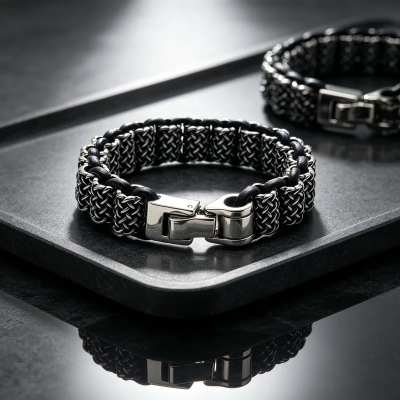 Vintage Handmade Leather Braid Men Bracelet Stainless Steel Buckle Punk Men's Bangles For Friend