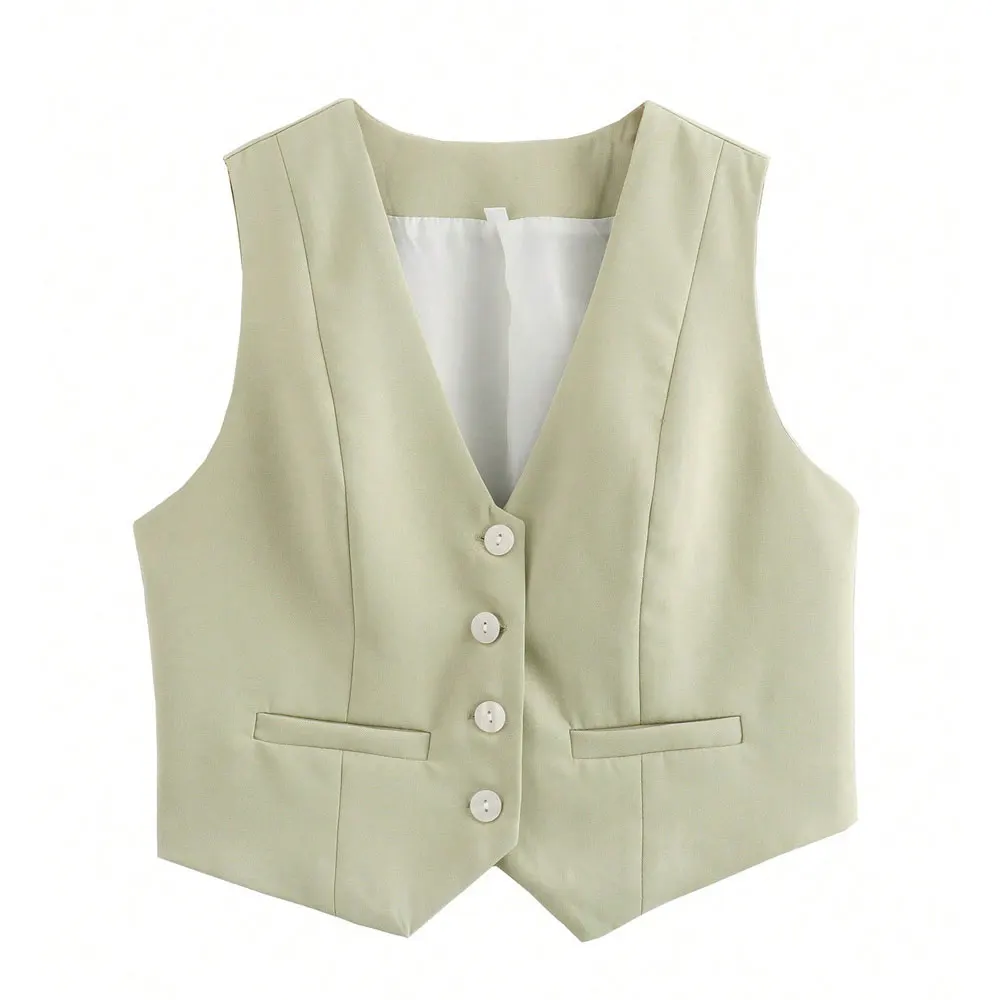 HH Lente Zomer Vest Voor Vrouwen Elegante Mode V-hals Mouwloos Kort Vest Tops Single-Breasted Slanke Vest Y2K streetwear