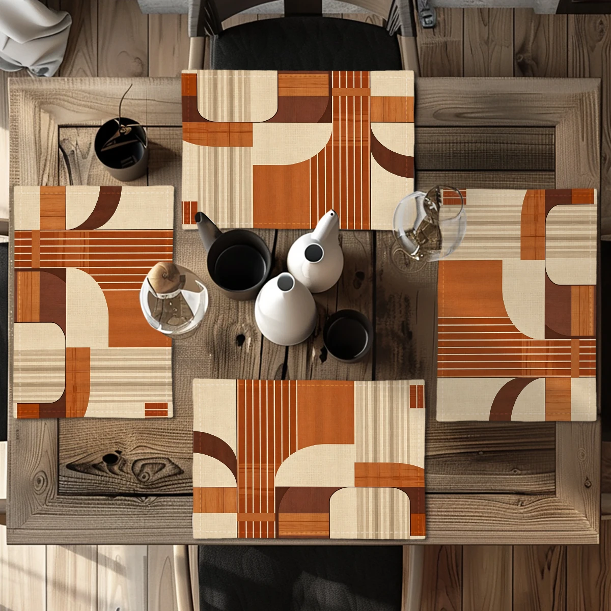 Cute Highland Cow & Floral Pattern Polyester Placemats & Coasters - Adorable Table Decor for Home Dining, Kitchen and Daily Use