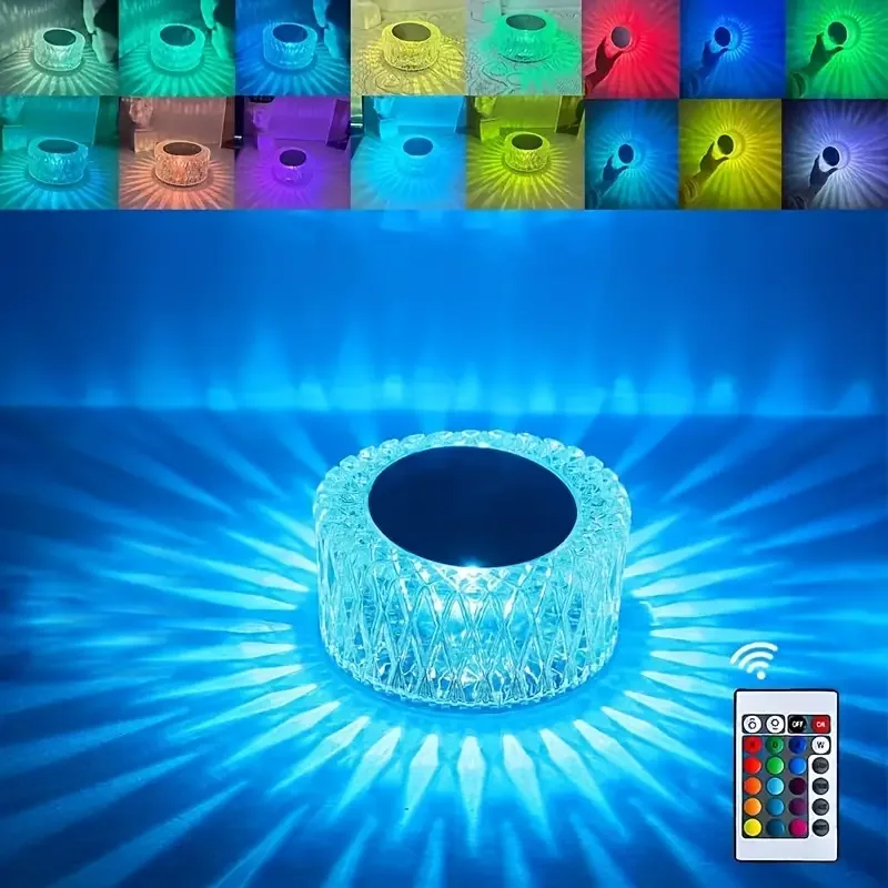 

1PC Crystal Table Lamp RGB16 Color Touch-tone USB Charging Decorative Table Lamp