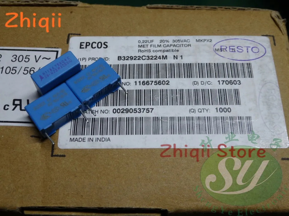 20pcs/50pcs 0.22UF 305VAC EPCOS B32922 X2 MKP 305V 0.22uF 220nF P15mm B32922C3224M 220NF/305VAC 224 U22 PCM15 Film capacitor New