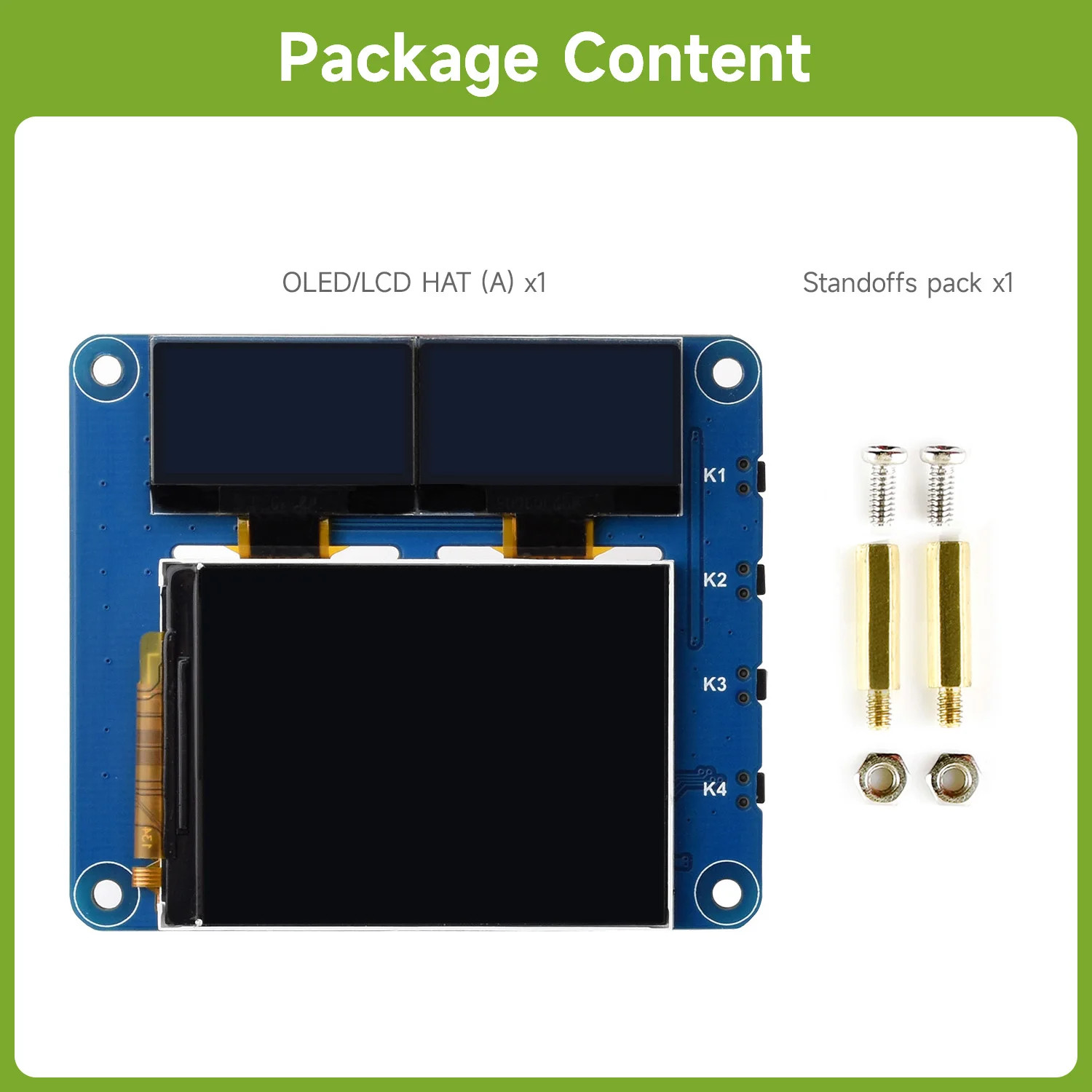 Waveshare Raspberry Pi OLED/LCD HAT, Onboard 2inch IPS LCD Main Screen and Dual 0.96inch Blue OLED Secondary Screens