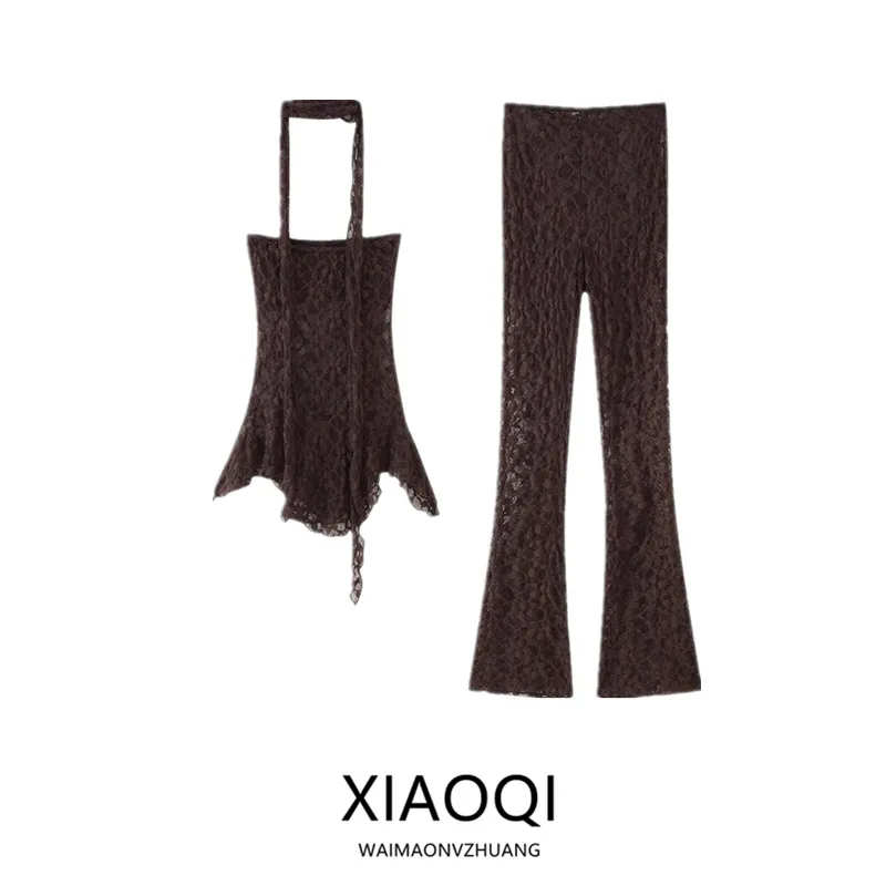 

New Summer 2025 Scarf Lace oulder Bared Straight Collar Elegance Top Women's Faion Set 25-35 Years Old