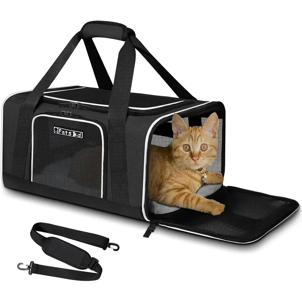 

Pet Travel Carrier Bag for Small Cats and Dogs, 1-10 LBS Pets, with Safety Lock Zipper (Black)