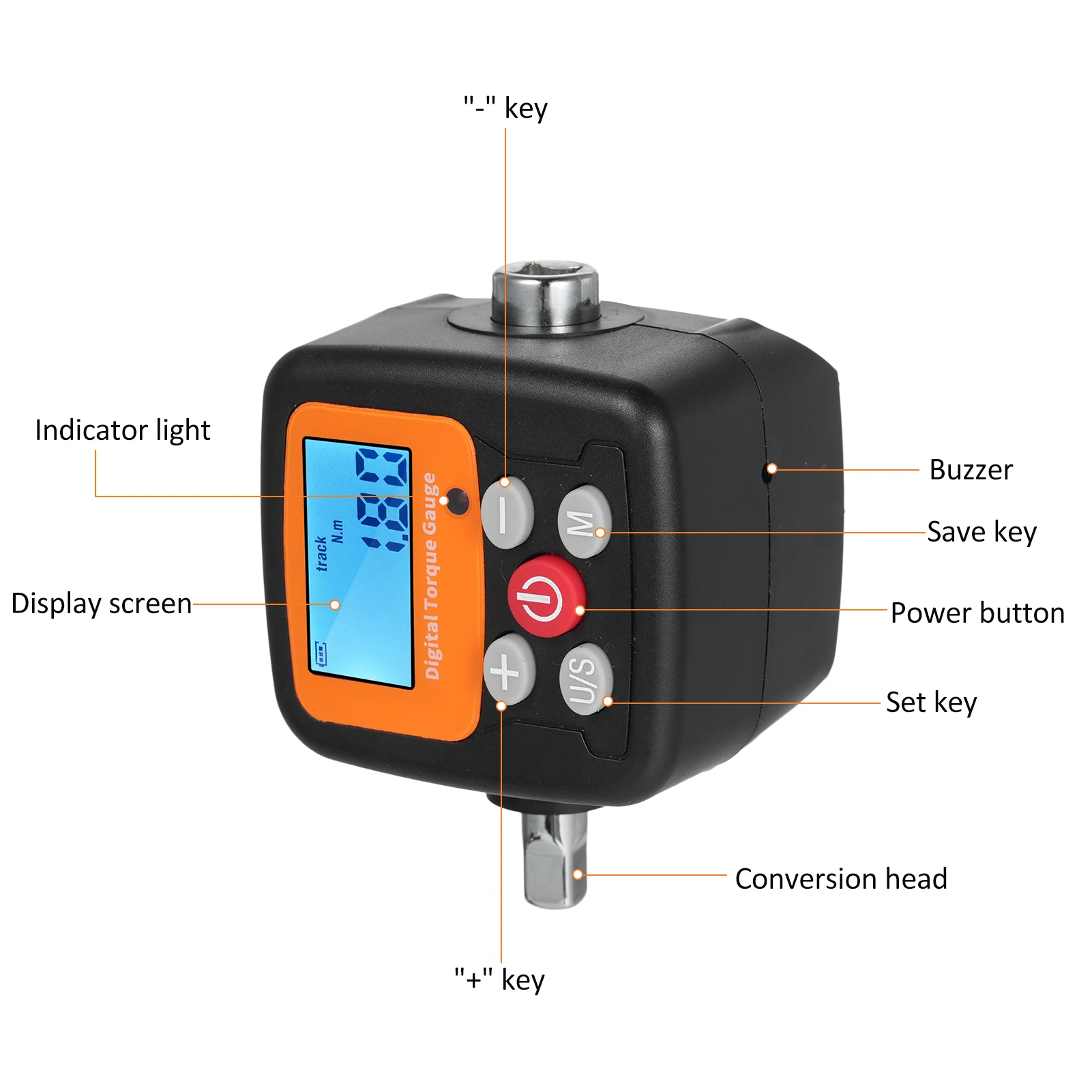 Digital Display Torque Meter 1/2\'\' to 1/4\'\' Adapters High Accuracy 4 Torque Units Backlit Display Perfect for Automotive Bicycle