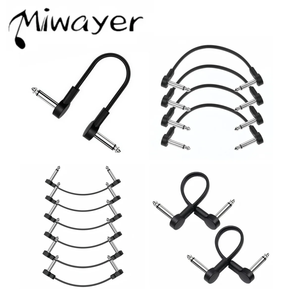 Miwayer 15cm Guitar Effect Pedal Flat Patch Cables, 1/2/4/6pcs Kit, 1/4 Right Angle Connector Low Noise Copper Core