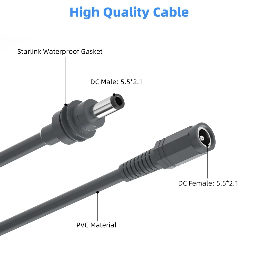 for Starlink Mini DC Male to Female Power Cable PVC High-Quality Wire with Waterproof Design Plug Extension Cord 3/5/10M