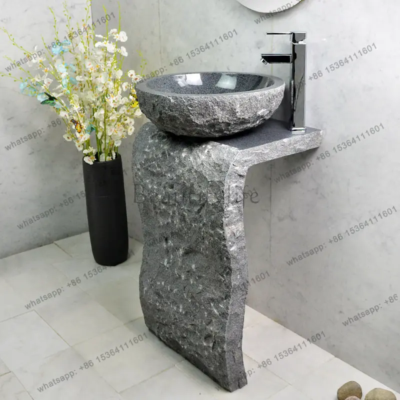 yj9 Stone pillar washbasin integrated floor wash basin