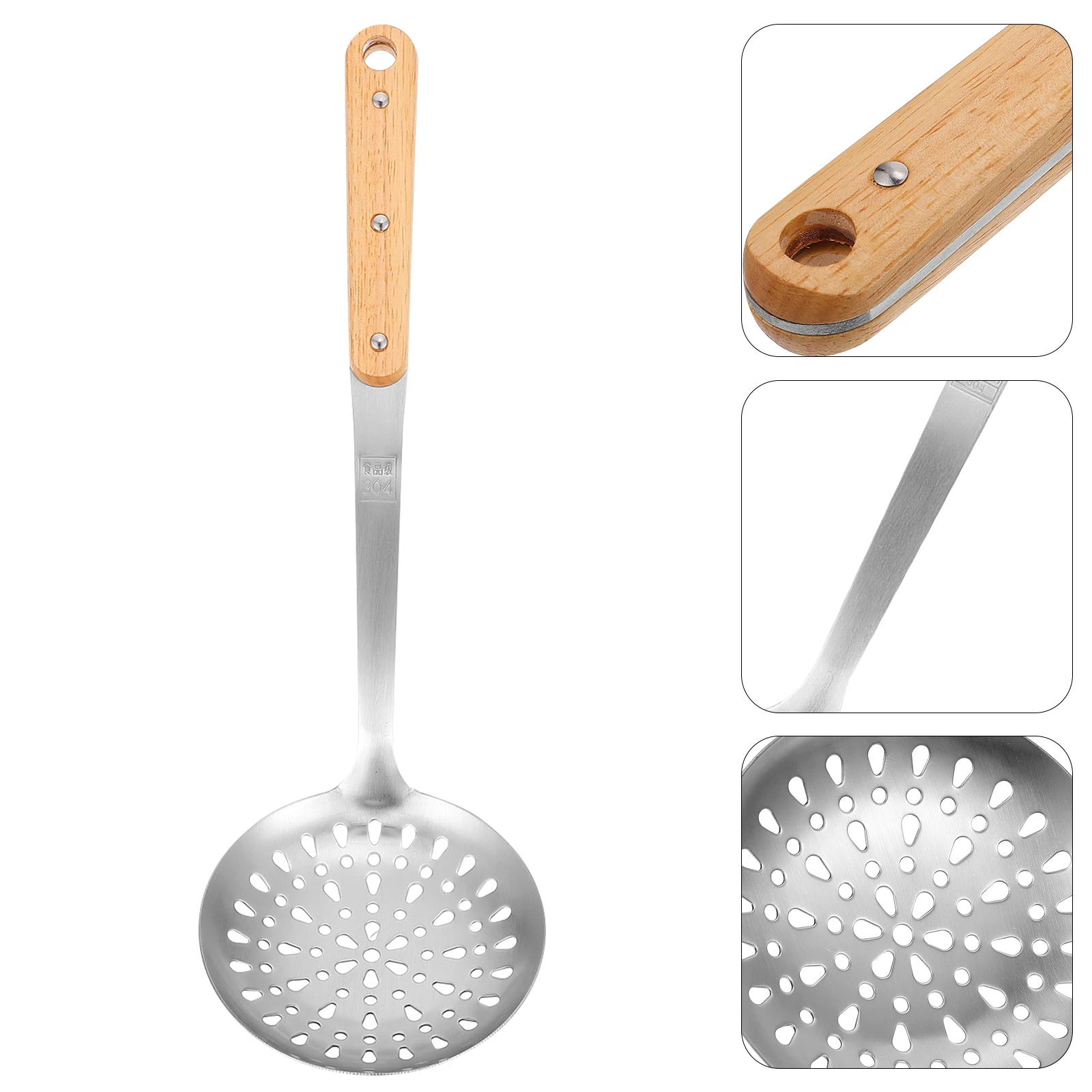 

Stainless Steel Kitchenware Set 304 Grade Thick Wood H Soup Spoon Cooking Utensils Corrosion Resistant Household