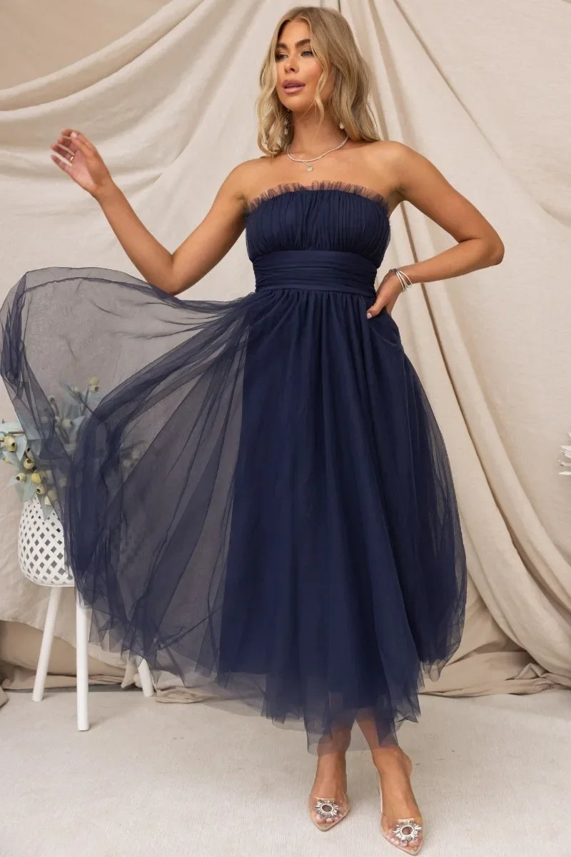 Nieuwe strapless mesh jurk casual dames mouwloze lente zomer dames multi-color feestjurk hoge taille sexy