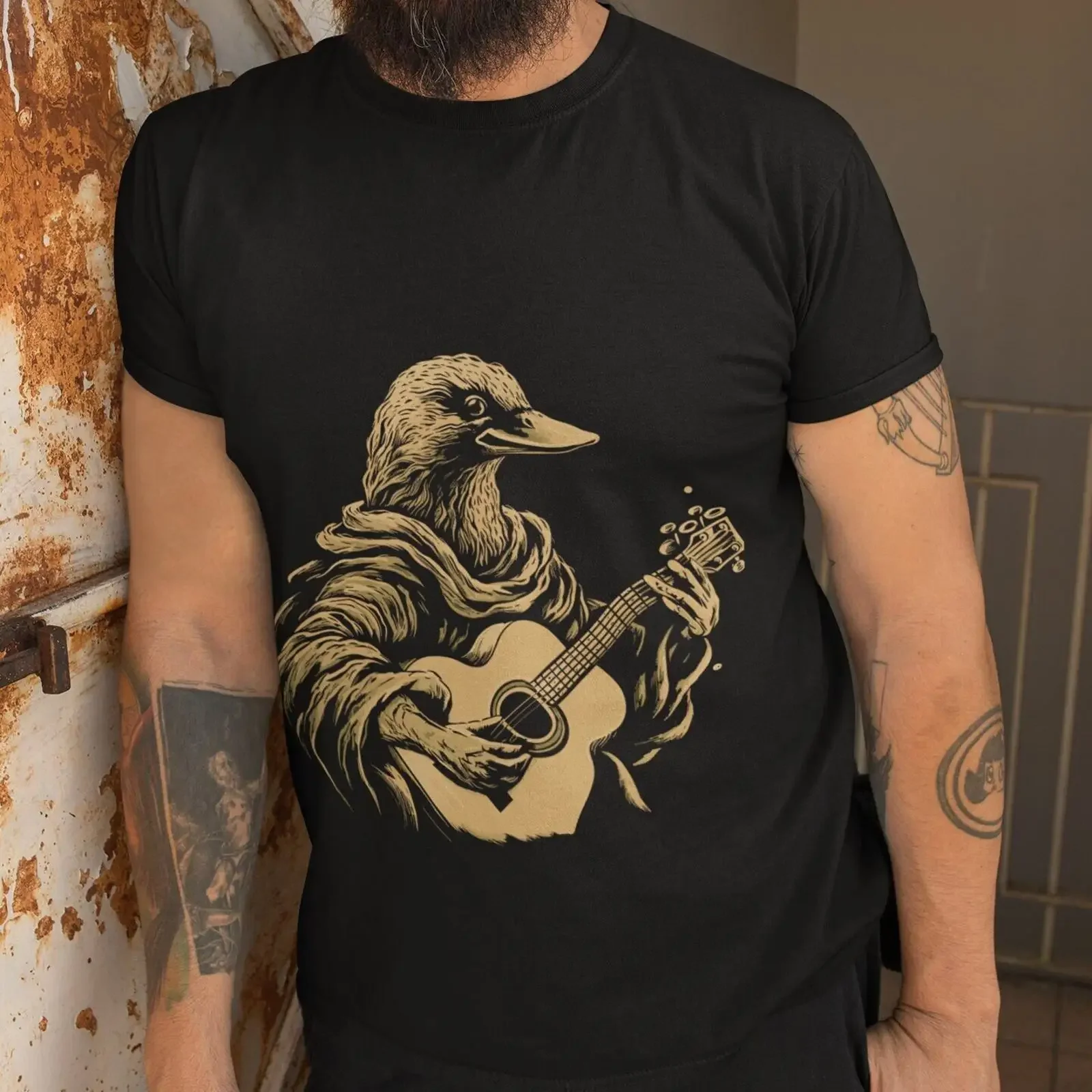 Funny Duck Guitarist T Shirt Whimsical Music Lover vintage Washed Slightly Comfortable Versatile streetwear Stylish Unisex