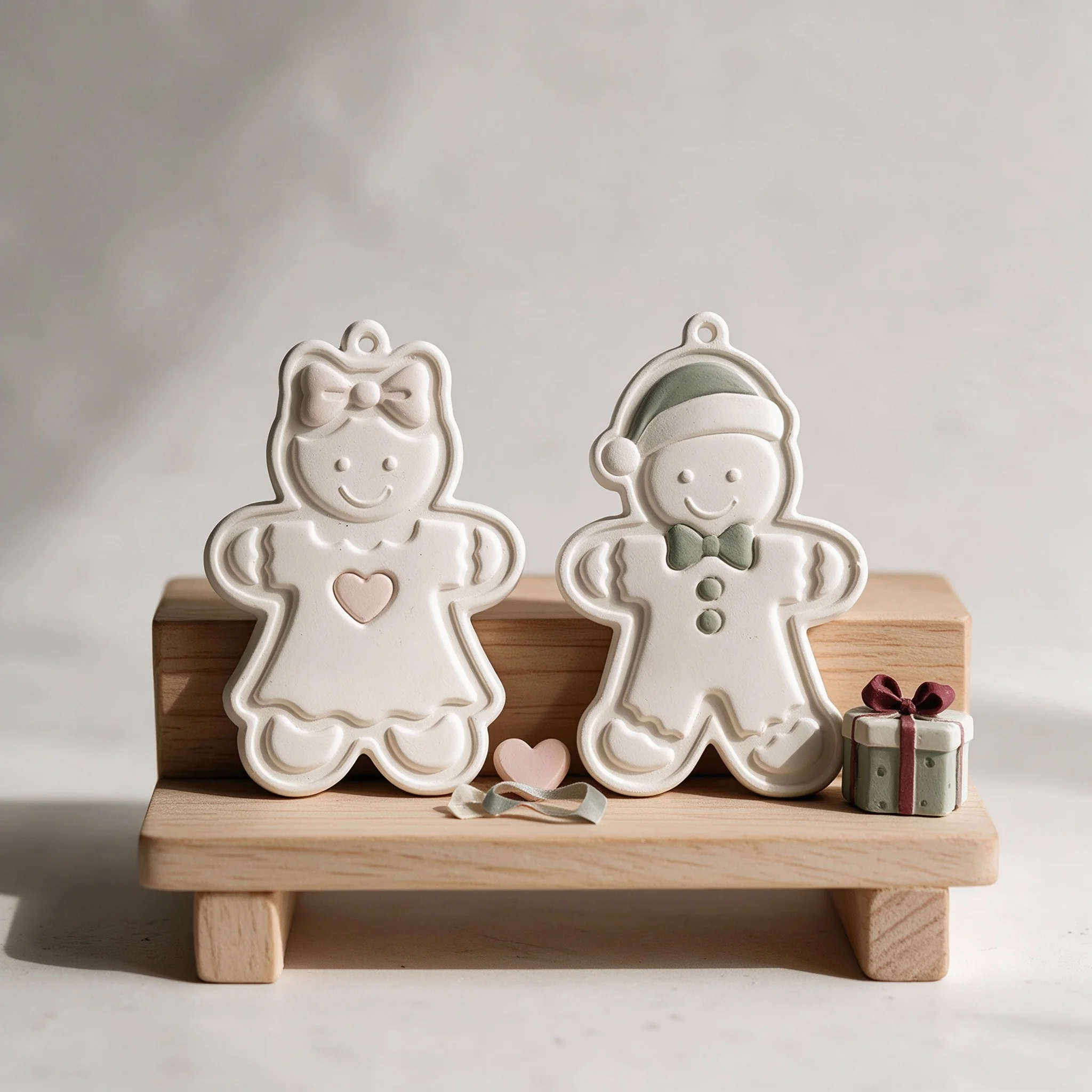 2Pcs Christmas Gingerbread Boy Girl Silicone Mold DIY Resin Keychain Hanging Ornament Plaster Mould