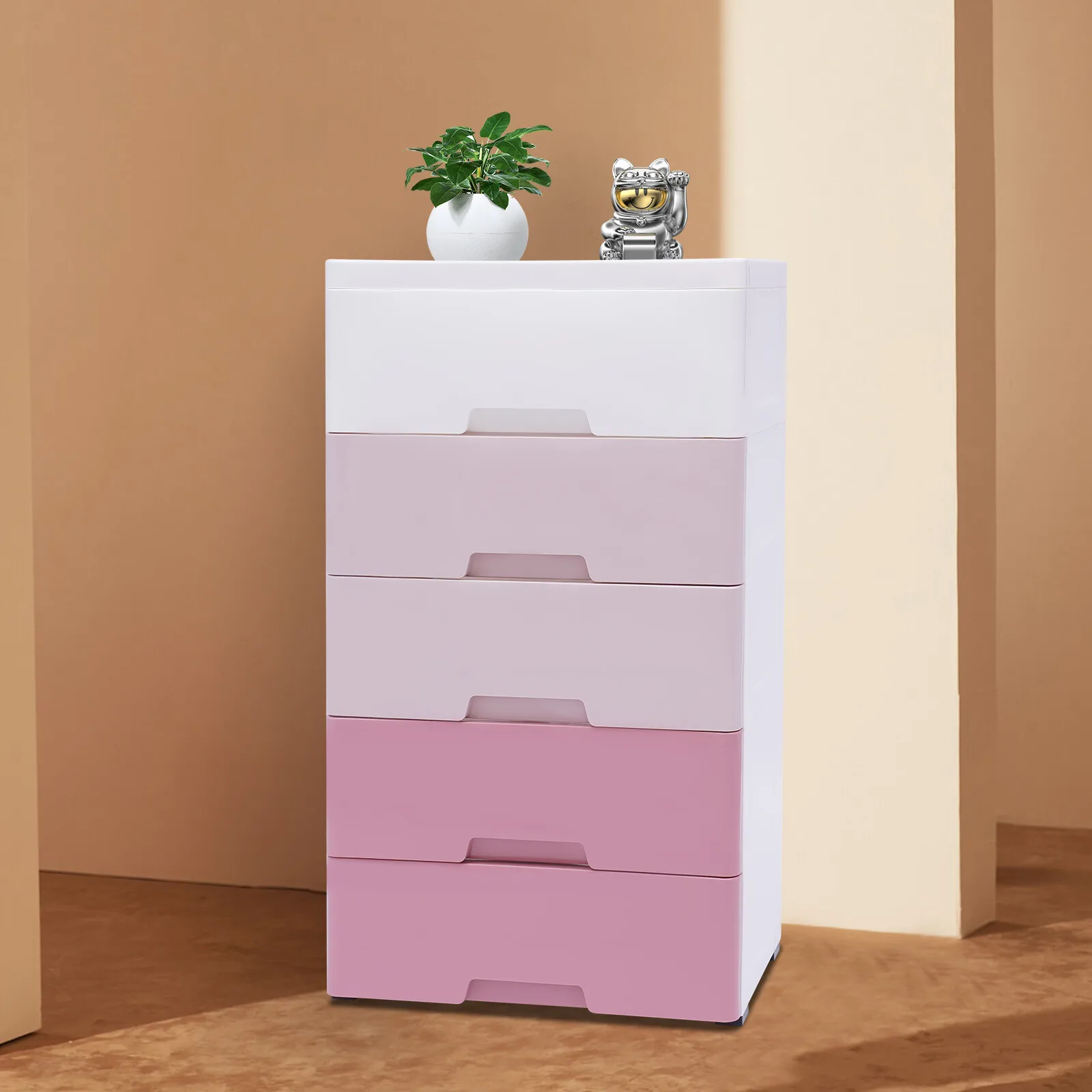 

43.5*29*80cm Gradient Pink Storage Cabinet High Load-bearing Locker 5-story Large-capacity Drawer-type Storage Box