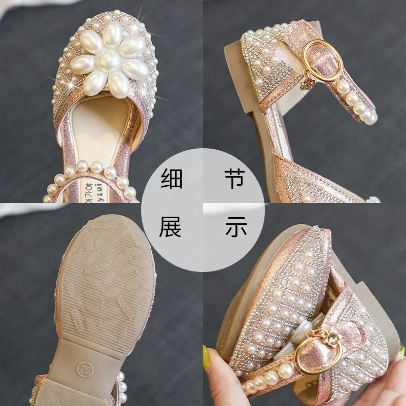 Baby Korean Style Girl Bow Princess Shoes Sandals For Girls Sequin Dance Performance Shoes Size26-36