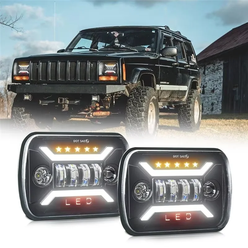 5x7 7x6 Inch Rectangular LED Headlight Hi/Lo Beam DRL Amber Turn Signal LED Headlamp For Cherokee XJ Wrangler YJ Truck Offroad