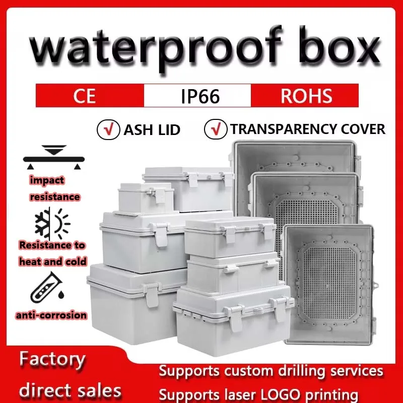 IP66 Waterproof Gray/Transparent Cover Enclosure Juction Box ABS Plastic Outdoor Electronic Waterproof Box Wholesale Distributio