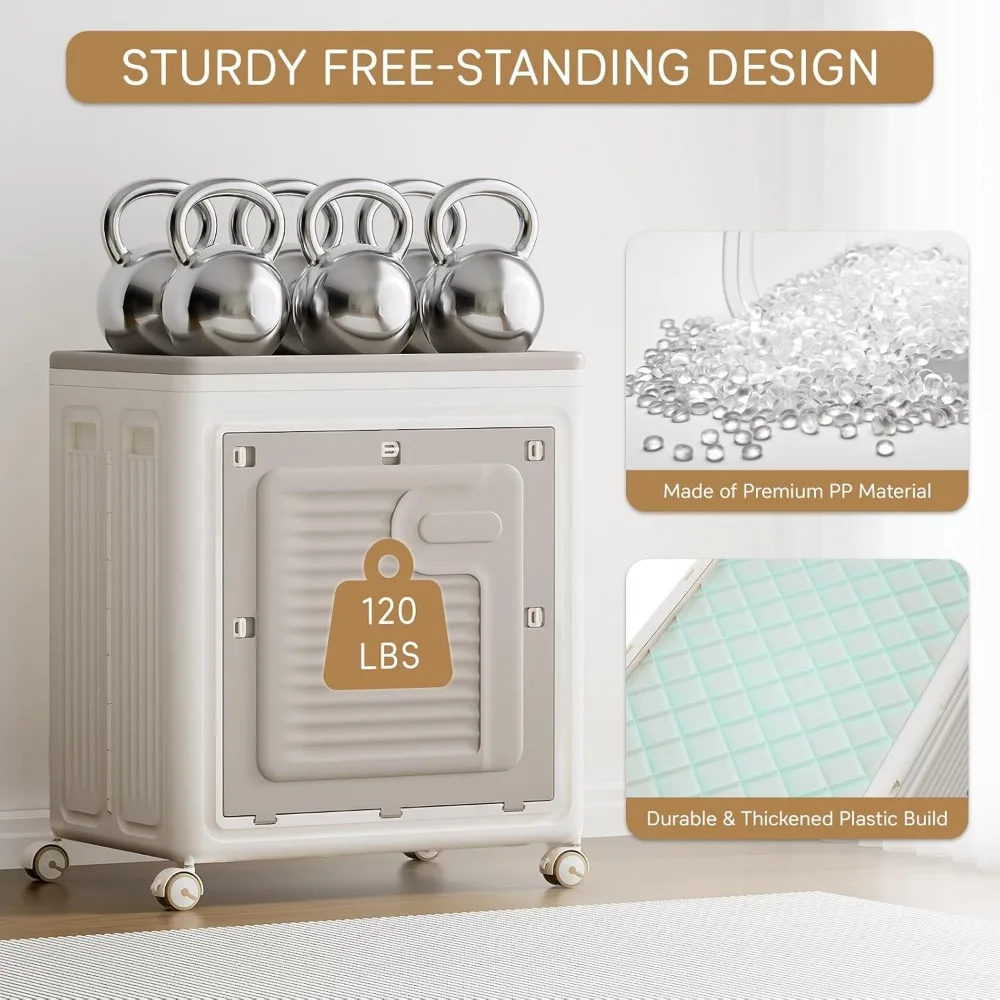 Grand bac de rangement roulant de 40 gallons avec roulettes et couvercle, idéal pour les vêtements et le panier à linge