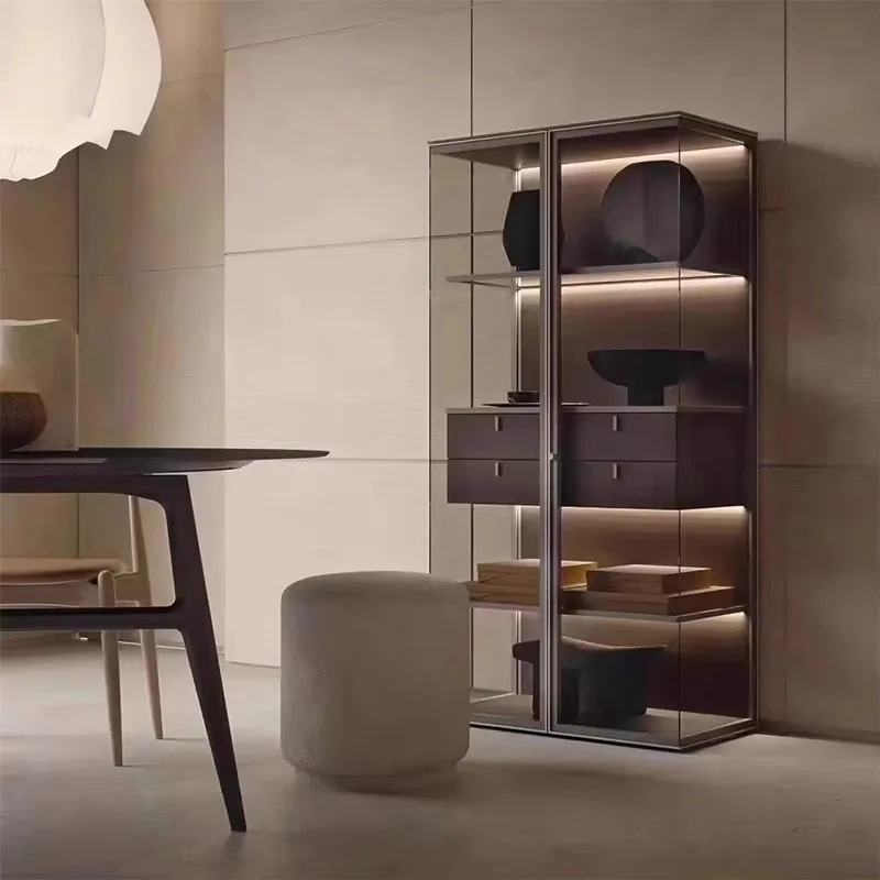 Italian Luxury Normcore Glass Double Door Cabinet Accessible Bedroom Chest Drawers Dining Wine Storage Home Popular Living Room