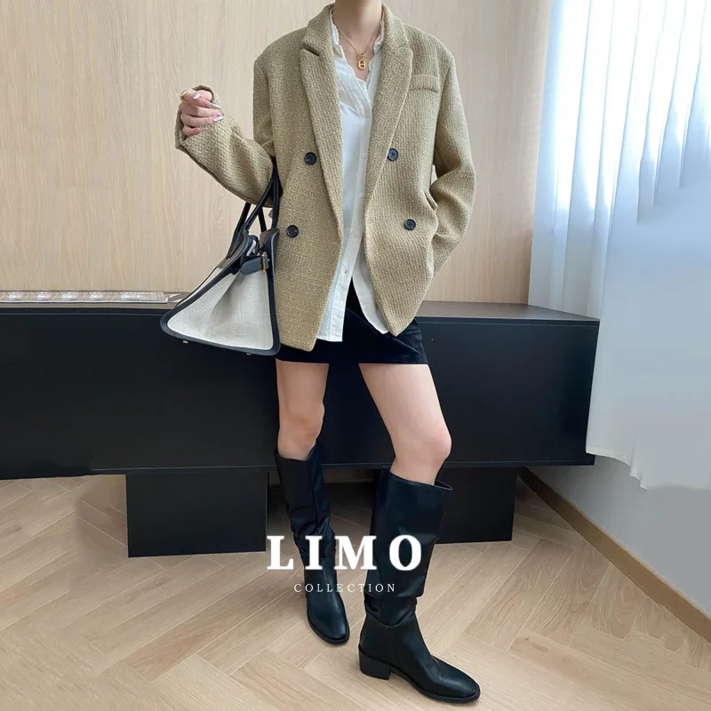 

LIMO 2025 винтажный вельветовый блейзер женский повседневная офисная одежда текстурированная куртка на осень-зиму уличный стиль дизайнерское толстое пальто