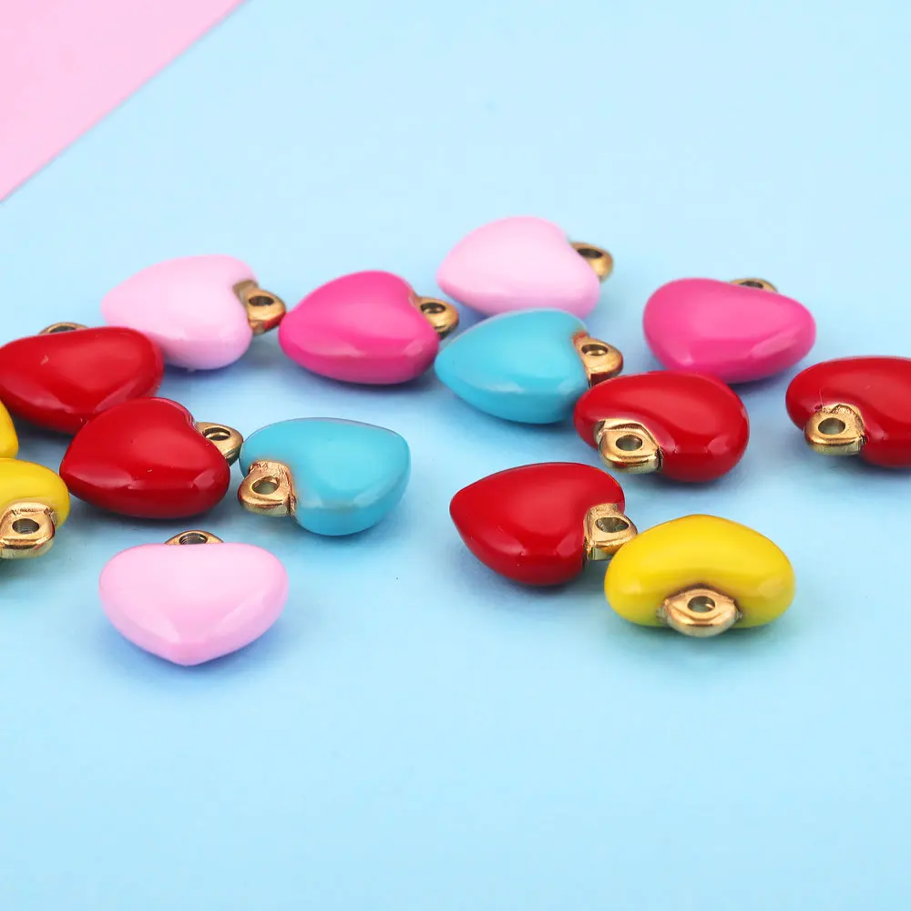 5Pcs Colorful Heart-shape Stereo 3D Cute Pendant for DIY    Handmade Necklace Anklet Bracelets Earrings jewelry