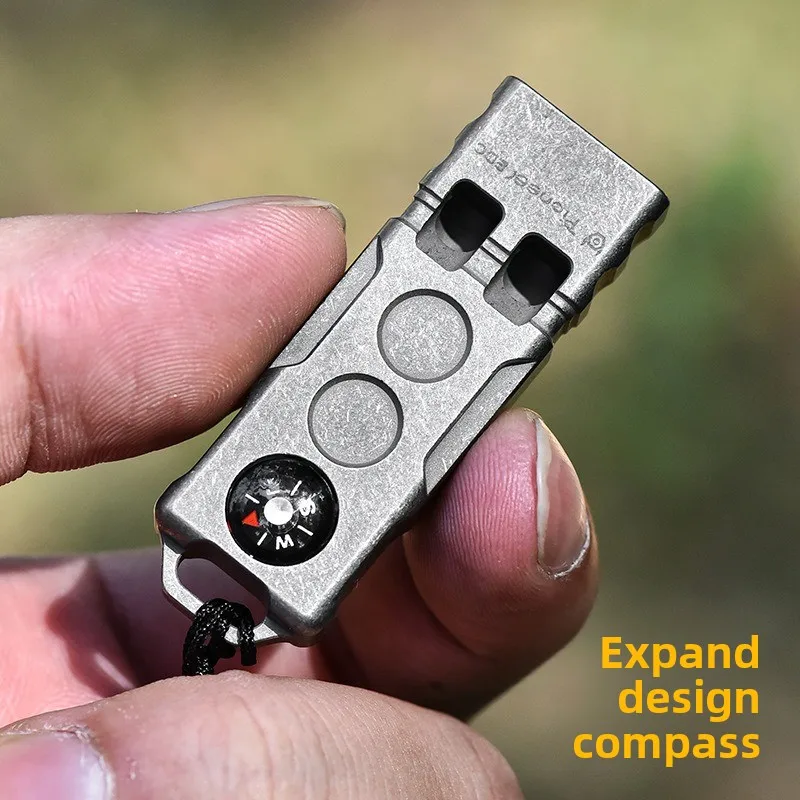 2‑in‑1 Titanium Alloy Survival Whistle with Compass Dual‑Tube Loud Emergency Signal Whistle for Wilderness Camping Hiking