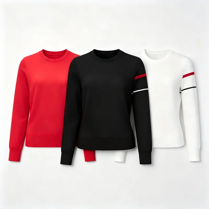 Women Golf Long Sleeve Knit Sweater Crew Neck Fall Warm Sports Top Striped Sleeve Outdoor Ladies Golf Pullover