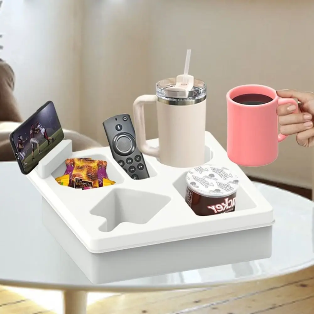 

Silicone Couch Cup Holder Tray Removable Drink Storage Sofa Armrest Tray with Phone Stand 5 Compartments Sofa Organizer Tray