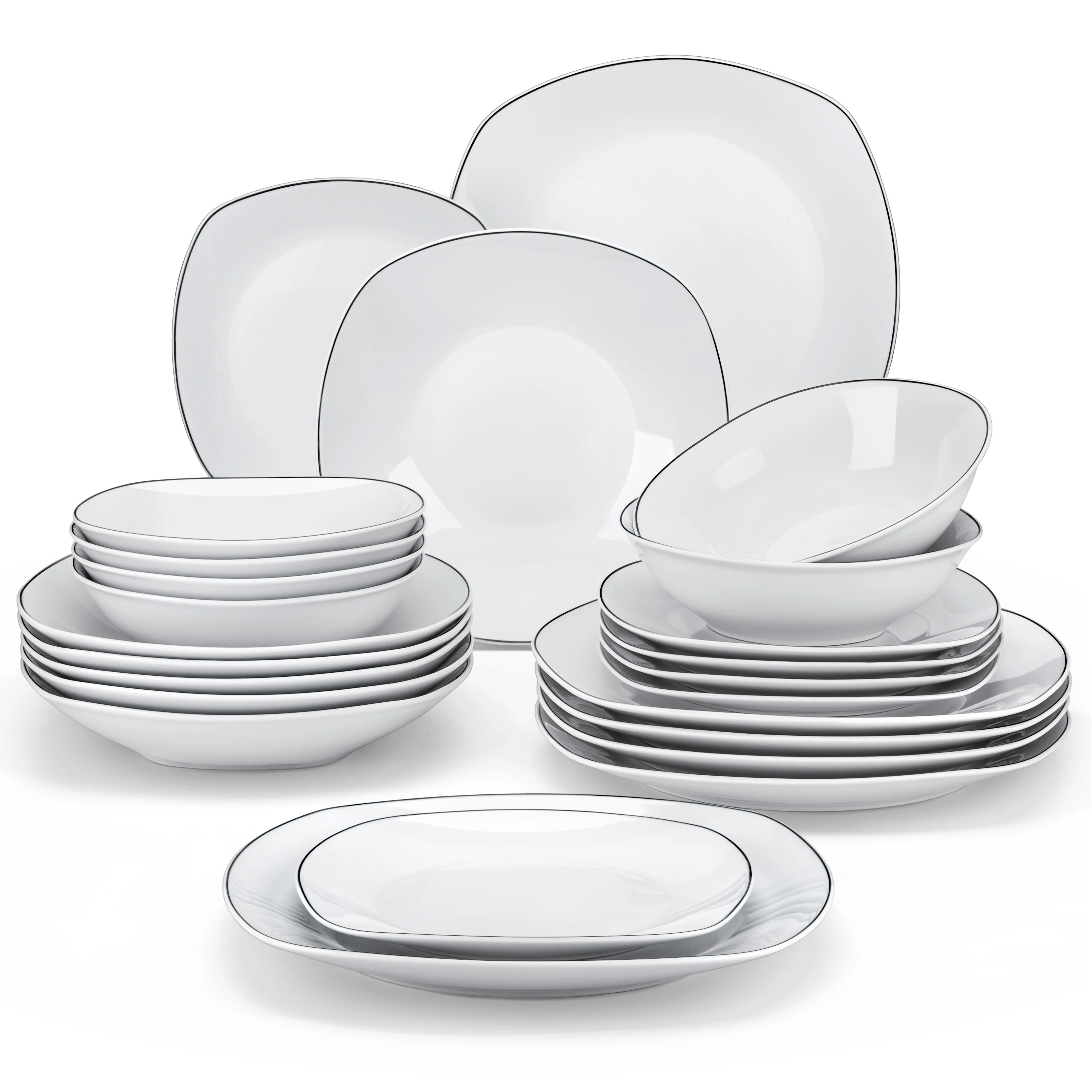 MALACASA ELISA 24/48 Piece Porcelain Plates Sets with 12*Soup Dinner Plates Dinnerware Set Service for 12/24 Person