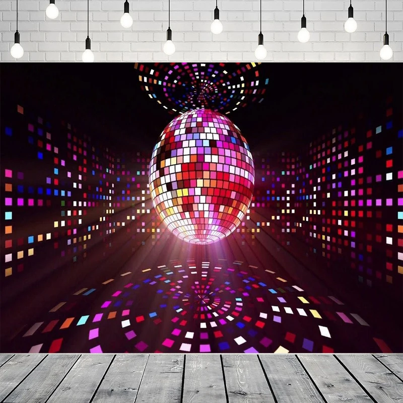 Rock Music Disco Ball Photography Backdrop Let's Crazy Colorful 60'S 70'S 80'S Glow Neon Birthday Background Party Backdrop Wall