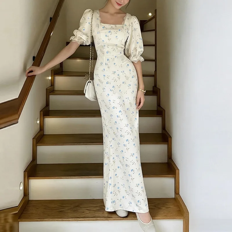 Women's Summer Dress Floral Dresses Bodycon Long Dress French Fashion Dresses
