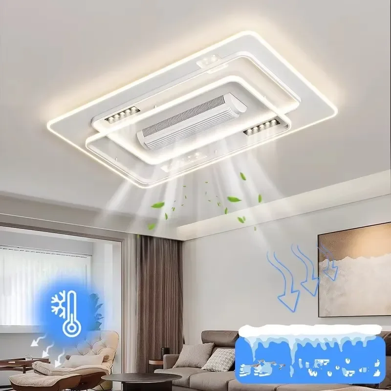 New Bladeless LED AC Motor Fan Lamp with Adjustable Warm & Cool Air Spotlight Silent Ceiling Fan for Dining Rooms