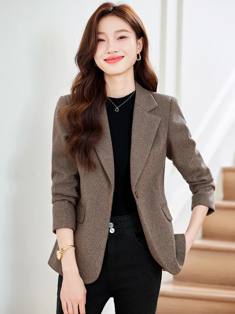 

Brown Suit Jacket Women's Spring 2026 New High-End Street Style Slimming Commute Casual Western Style Top Quality Polyester