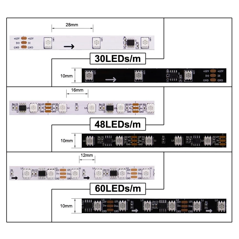 WS2811 DC12V 5050 RGB Led Strip Light Addressable 30LEDs/m 60LEDs/m External 1 IC Control 3 Leds Smart Led Light Tape 1-5M