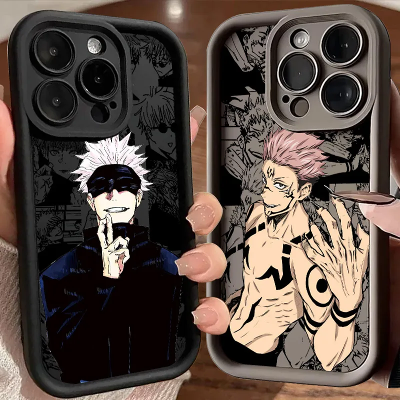 

Silicone Case For iPhone 17 11 15 16 13 Pro Max 14 Plus 12 17 Pro 16E 17AIR Phone Cover Jujutsu Kaisens Sukuna Gojo Satoru Anime