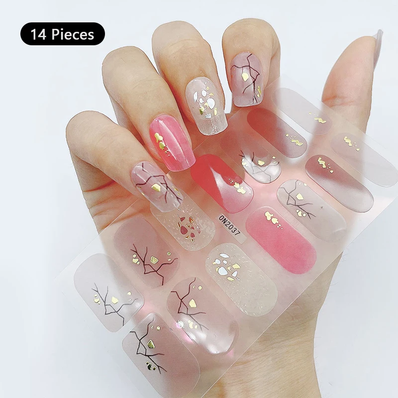 Gradiënt Full Cover Nail Wraps Sticker Gelei Rood Roze Blush Sliders Langdurige Pers Op Patch Strip Zelfklevende Bloem Nagel Sticker