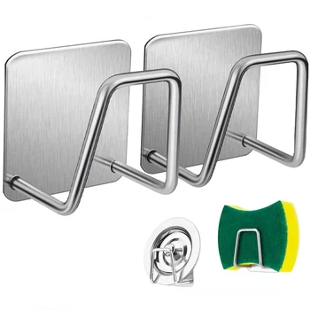 Suporte de esponjas de cozinha autoadesivo, esponjas de pia, dreno, secagem, suporte de aço inoxidável, organizador de pia, acessórios de cozinha