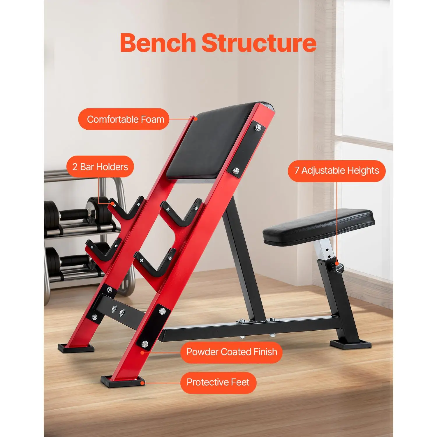 Adjustable Preacher Curl Weight Bench 660 LBS Max Load with Bar Holders Seated Arm Isolator for Barbell Dumbbell Bicep Training Home Gym Fitness Equipment
