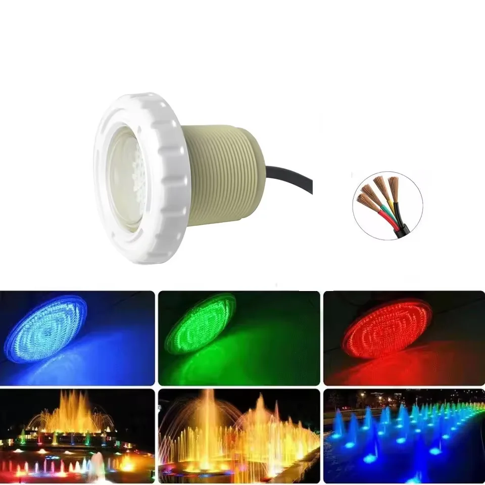 RGB LED 12V 15W Underwater Waterproof 4 Wires IP68 Led Swimming Pool Light Fully Resin Filled Recessed Style Lamp